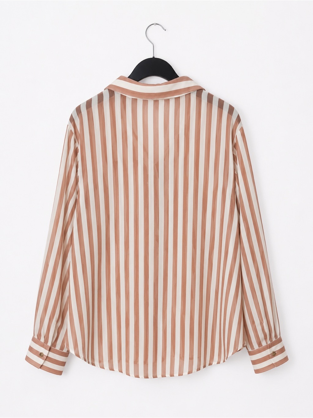 Zara Sheer Striped Button Up Blouse Medium Blush Cream Relaxed M - Picture 5 of 11